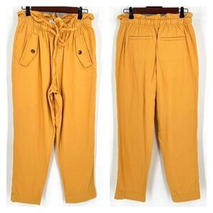 Loft Women's High‎ Rise Straight Elastic Waist Crop Paperbag Pants Yellow Small
